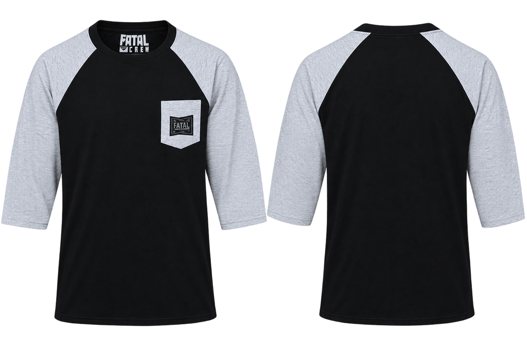 Fatal Crew Deal Breaker 3/4 Sleeve Raglan Pocket Tee - Black/Heather Grey - Men's L