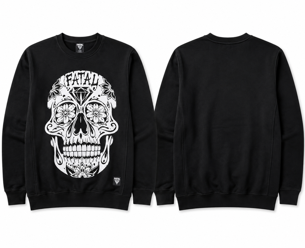 Fatal Sugar Skull Crewneck Sweatshirt - Black - Men's L
