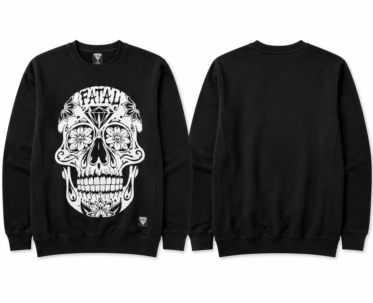 Fatal Sugar Skull Crewneck Sweatshirt - Black - Men's L