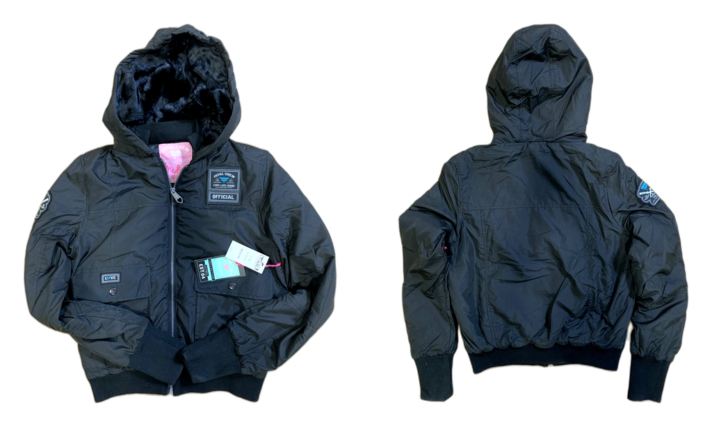 Fatal No Love Lost Hooded Bomber Jacket - Black with Faux Fur Lined Hood