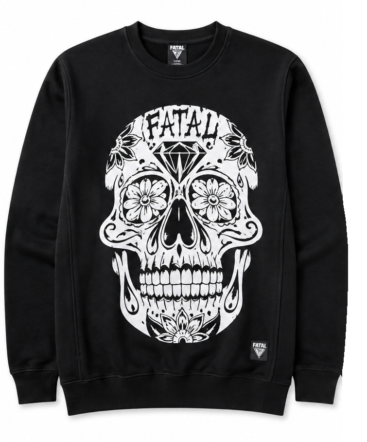 Fatal Sugar Skull Crewneck Sweatshirt - Black - Men's L