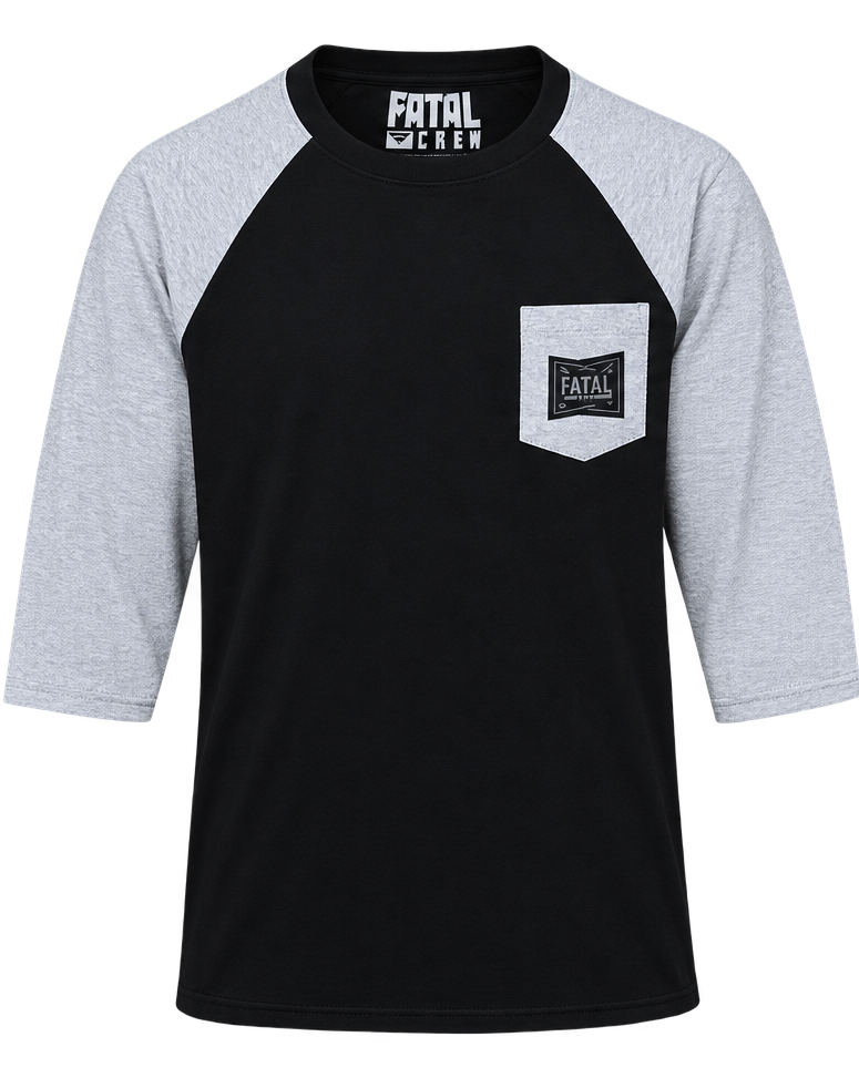 Fatal Crew Deal Breaker 3/4 Sleeve Raglan Pocket Tee - Black/Heather Grey - Men's L