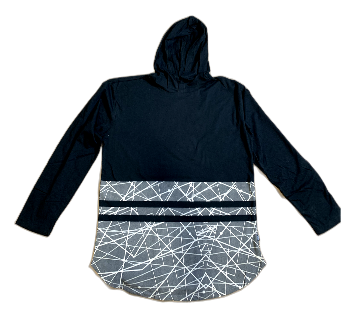 Fatal Hooded Long Sleeve Shirt - Black with Grey Geometric Panel - Men's XL