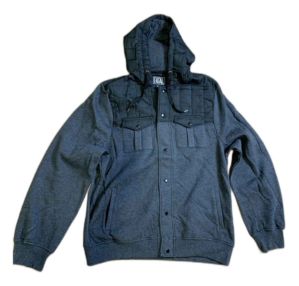 Fatal Quilted Yoke Hooded Fleece Jacket - Charcoal - Men's XXL
