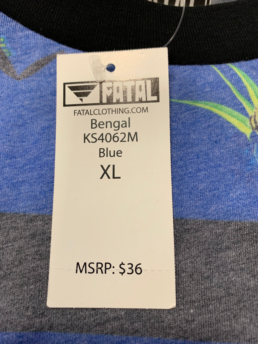 Fatal Bengal Striped Pocket Tee - Blue - Men's XL