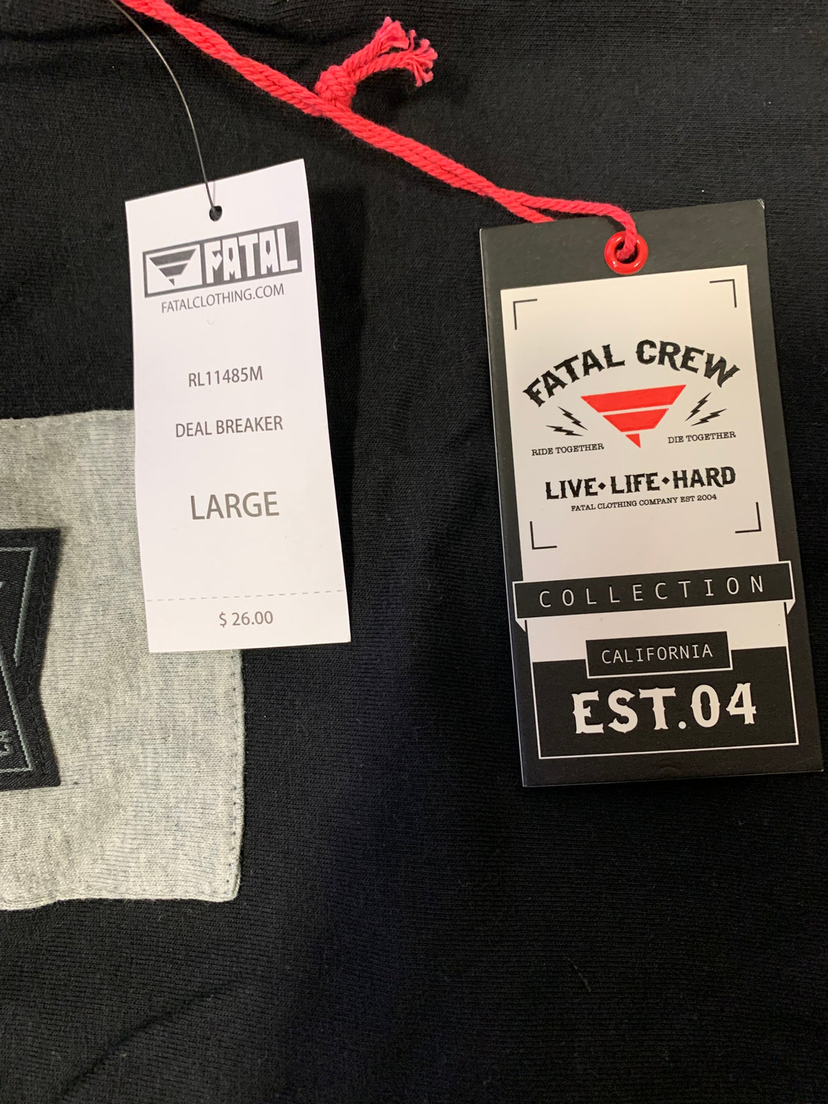Fatal Crew Deal Breaker 3/4 Sleeve Raglan Pocket Tee - Black/Heather Grey - Men's L