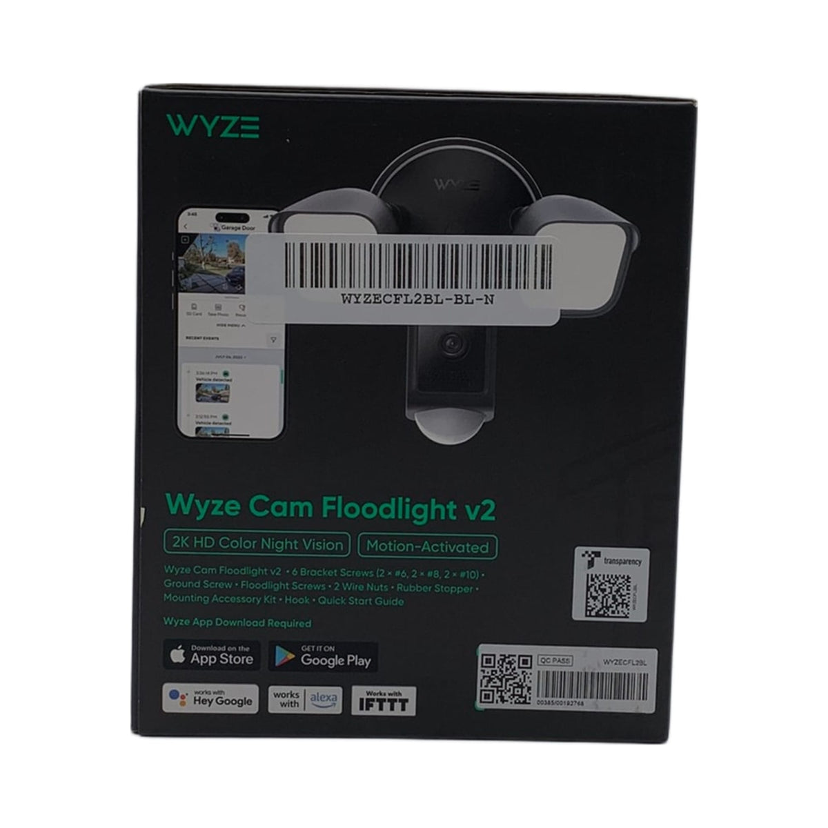 Wyze Cam Floodlight v2 – Motion-Activated Hardwired Floodlight Camera, Black – WYZECFL2BL (New)