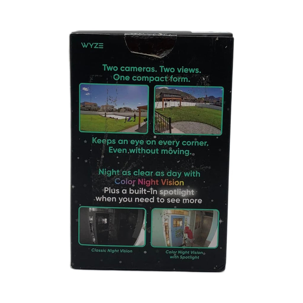 Wyze Duo Cam Pan – 2K Dual-Lens Indoor/Outdoor Pan-Tilt Camera, IP65, White (New, Sealed)