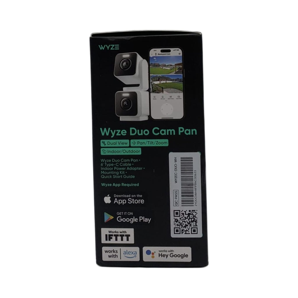 Wyze Duo Cam Pan – 2K Dual-Lens Indoor/Outdoor Pan-Tilt Camera, IP65, White (New, Sealed)