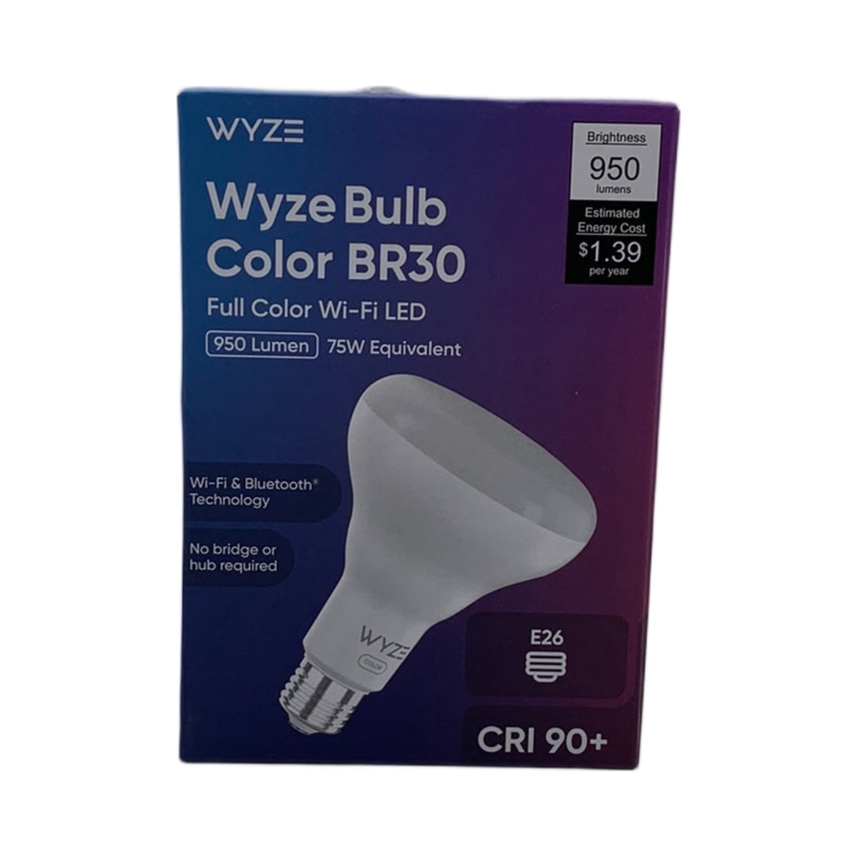 Wyze Bulb Color BR30 Wi-Fi Smart Bulb – E26, 75W Equivalent, 950 Lumens (New)