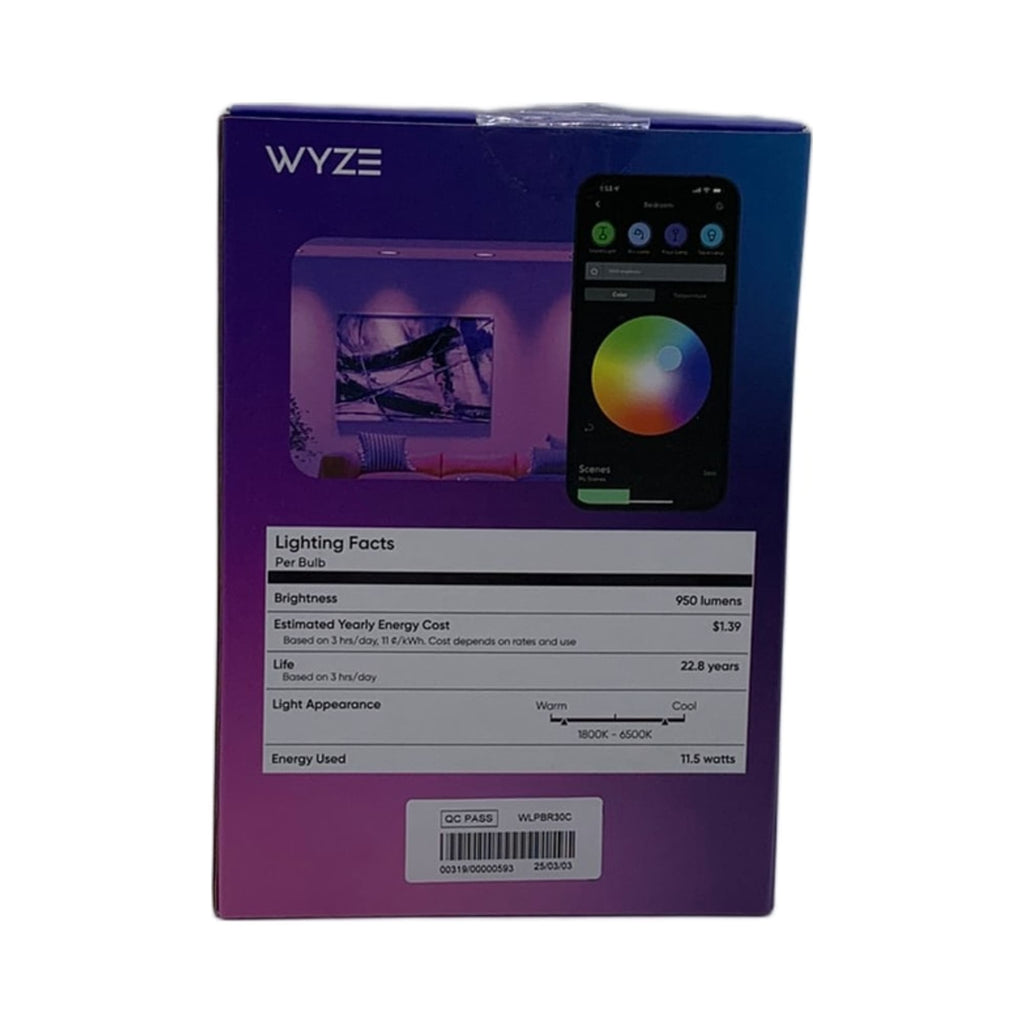 Wyze Bulb Color BR30 Wi-Fi Smart Bulb – E26, 75W Equivalent, 950 Lumens (New)