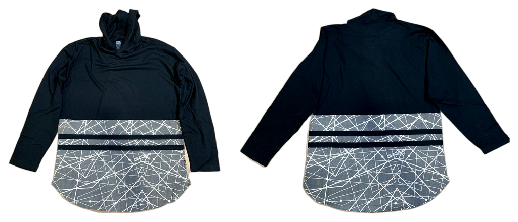 Fatal Hooded Long Sleeve Shirt - Black with Grey Geometric Panel - Men's XL