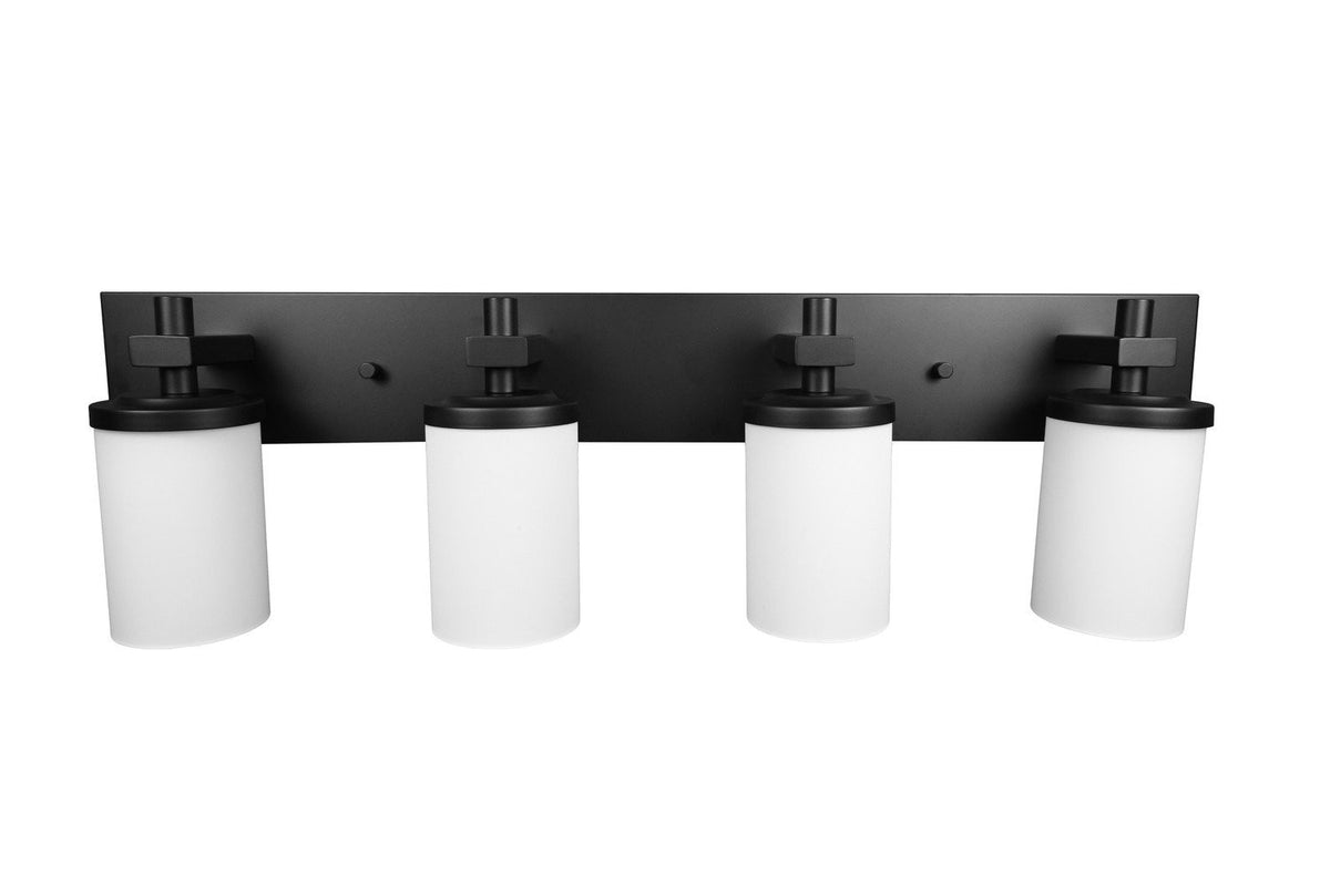 4-Light Bathroom Vanity Light Fixture – Matte Black, Frosted Glass LED Sconce