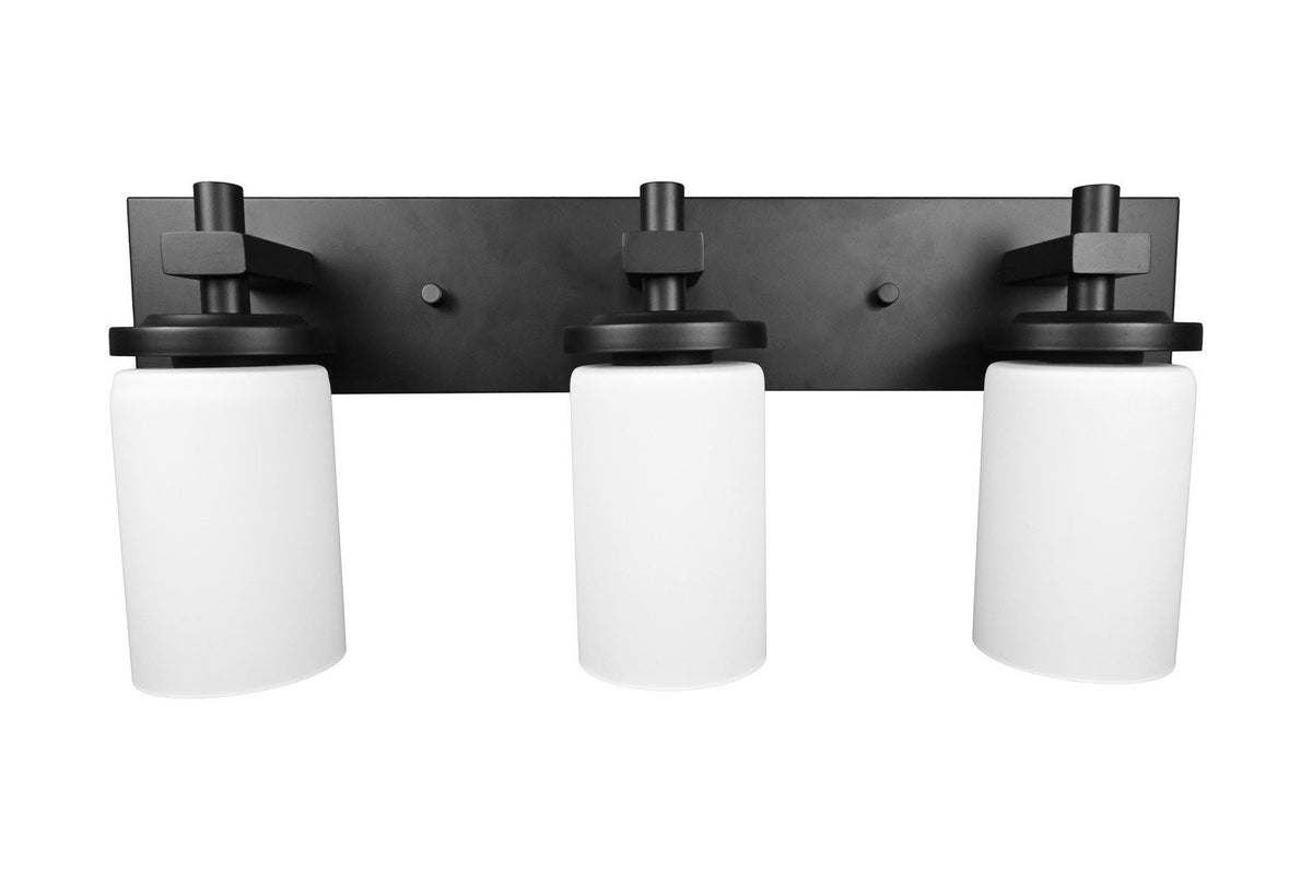 3-Light Bathroom Vanity Light Fixture – Matte Black, Frosted Glass LED Sconce