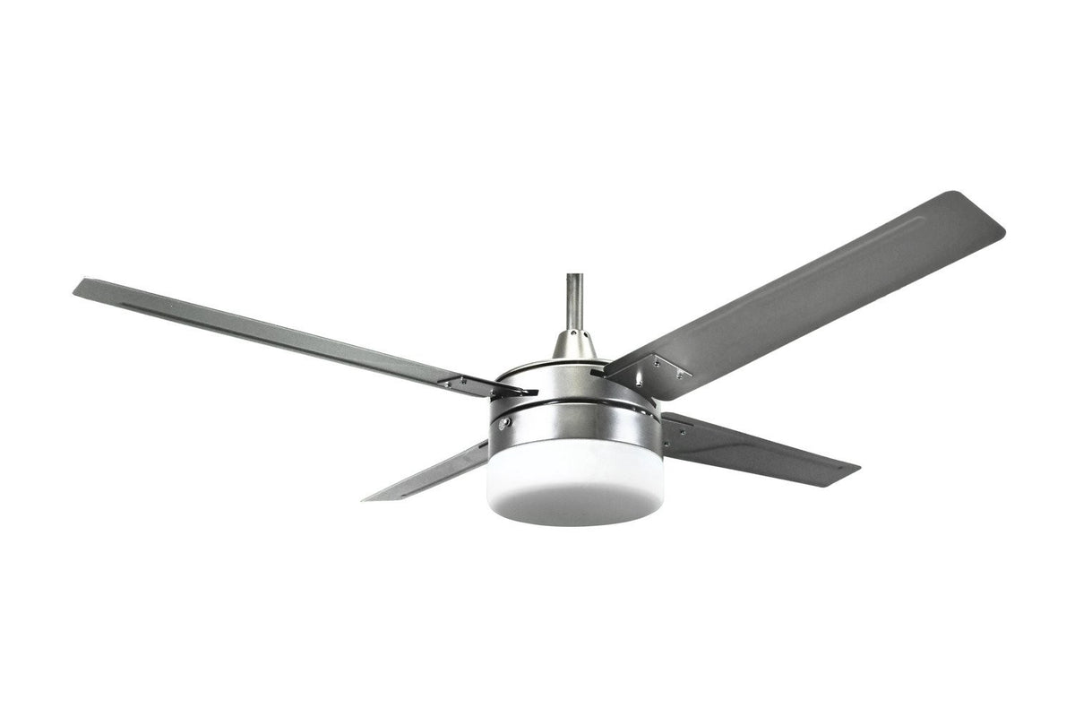 48" Ceiling Fan with Light Kit – Satin Nickel, Frosted Glass, Downrod Mount