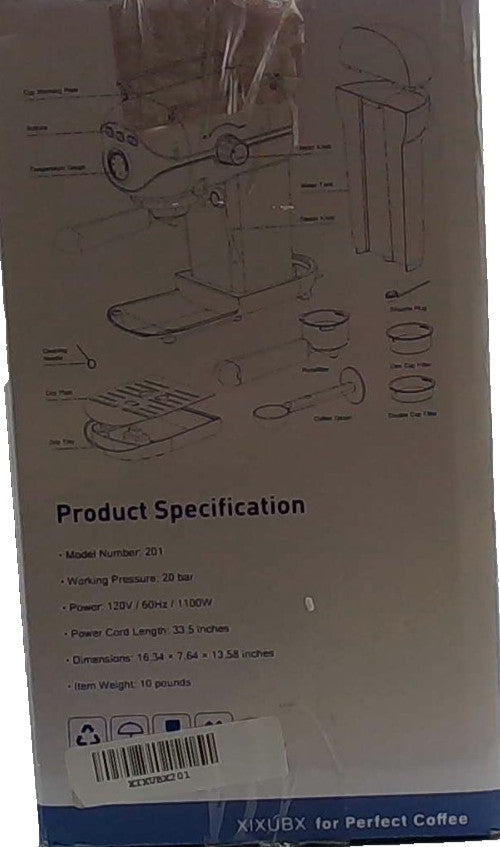 XIXUBX Model 204 Espresso Coffee Maker – 20 Bar with Milk Frother
