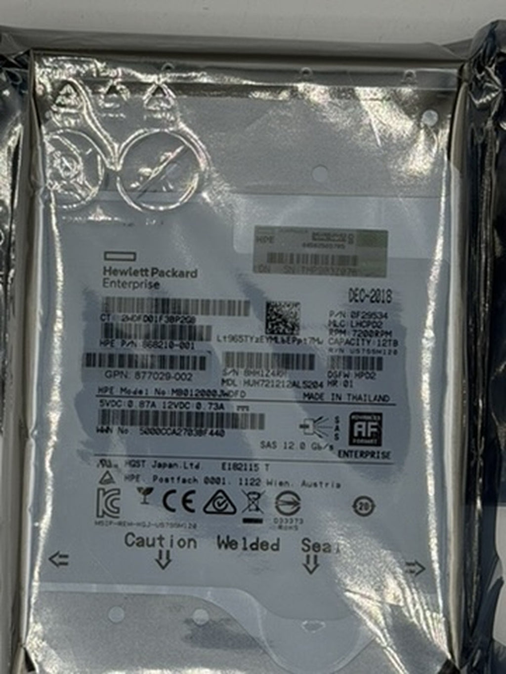 HPE 12TB 7.2K SAS 12Gb/s 3.5" LFF 512e Hard Drive MB012000JWDFD 868210-001