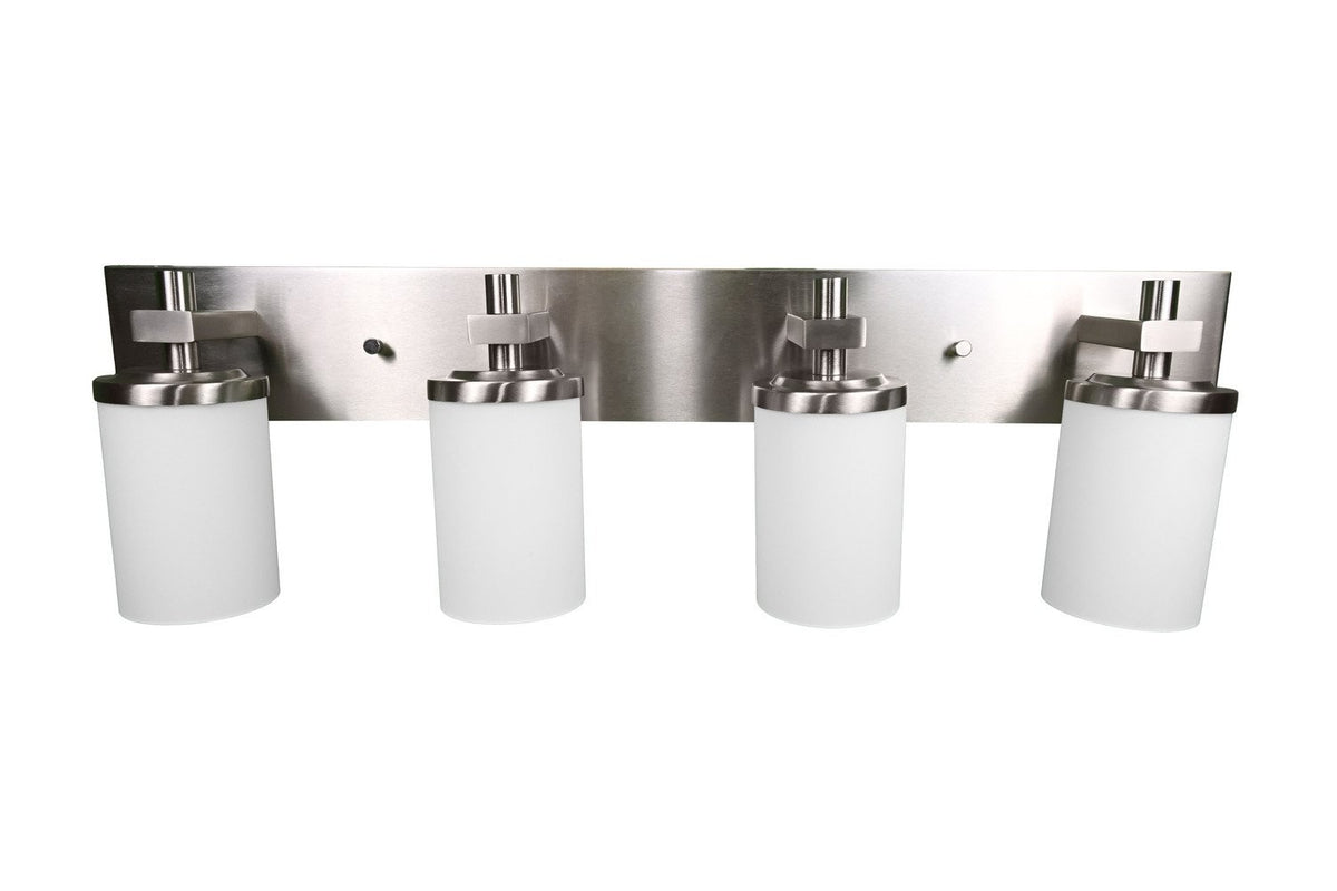 4-Light Bathroom Vanity Light Fixture – Satin Nickel, Frosted Glass LED Sconce