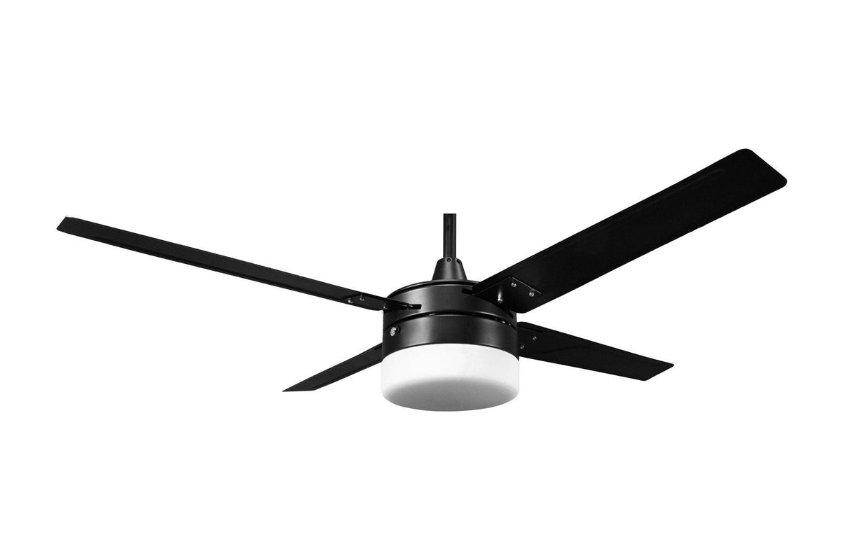 51" Ceiling Fan with Light Kit – 4 Blade – Matte Black, Frosted Glass, Downrod Mount