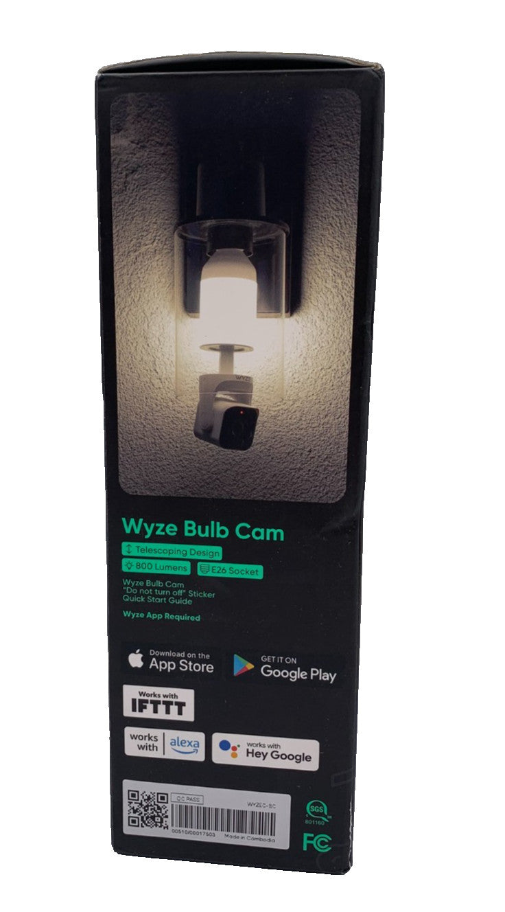 Wyze Bulb Cam 2K Security Camera – 800 Lumen E26 Smart Light Bulb Camera (New)