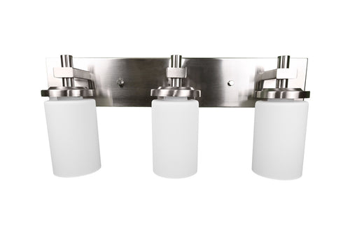 3-Light Bathroom Vanity Light Fixture – Satin Nickel, Frosted Glass LED Sconce