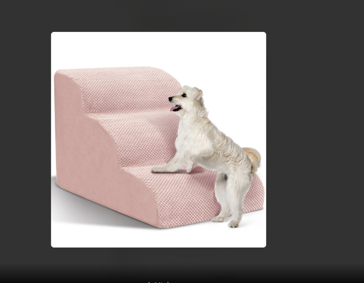Nestful 3-Step Foam Pet Stairs for Small Dogs & Cats – Pink/White