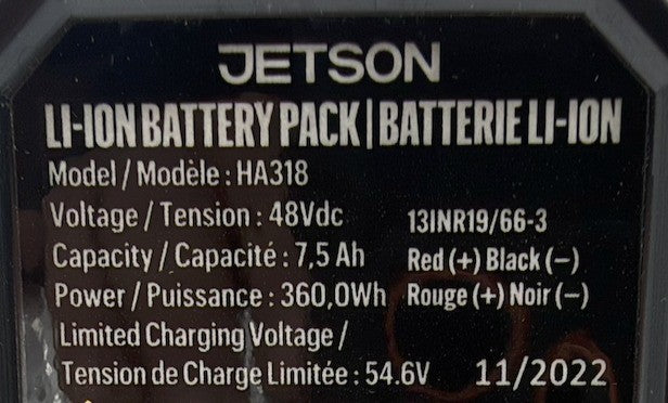 Jetson HA318 Haze Electric Bike Battery 48V 7.5Ah 360Wh PJHAZE-BTK - Open Box, Tested - photo 7